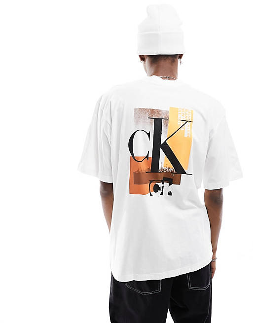 Calvin Klein Jeans connected layer landscape t-shirt in white | ASOS