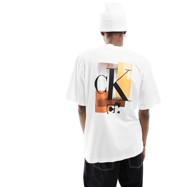 Calvin Klein logo tape collar and side patch t-shirt in white