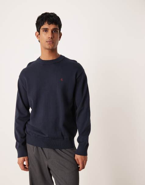 Calvin Klein Jeans contrast logo knit sweater in navy - view 1
