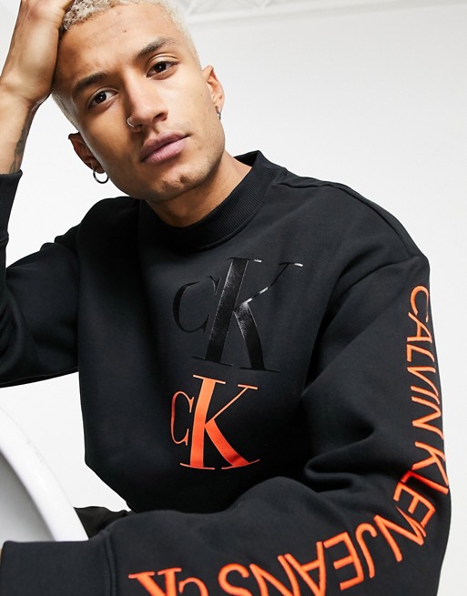 Calvin Klein Jeans contrast logo mock neck eco sweatshirt in black