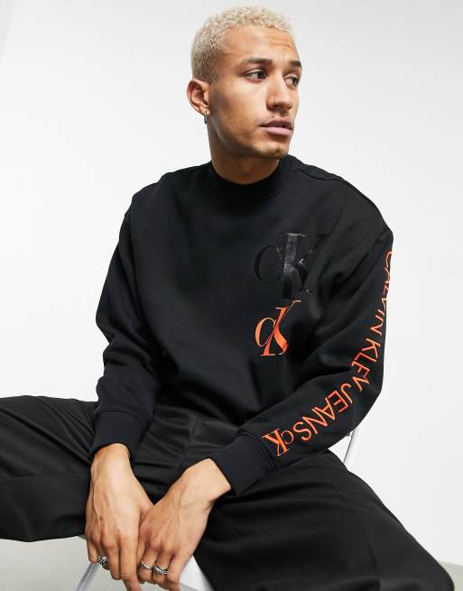 Calvin Klein Jeans contrast logo mock neck sweatshirt in black