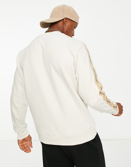 Calvin Klein Jeans contrast tape crew neck sweatshirt in stone, 2 of 4