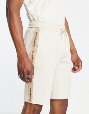 Calvin Klein Jeans contrast tape sweat shorts in stone