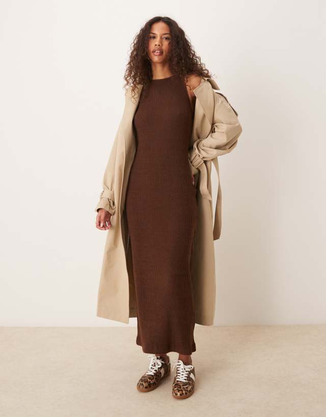 calvin klein brown sweater dress Jeans cosy knit maxi in dark - ASOS Exclusive FALL24 Orange + Pink Bridesmaid Size:50 Long Jacket+44 Waist Adjust 40 to 46)(Height:6-6.4