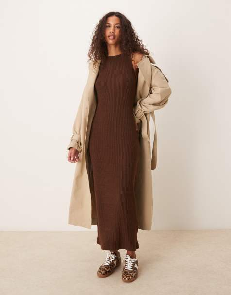 Calvin Klein Jeans cosy maxi dress in dark brown - ASOS Exclusive - view 1