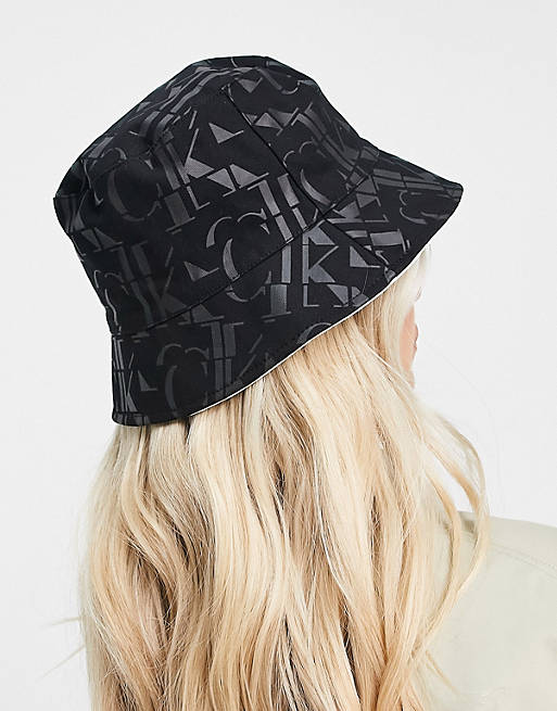 Calvin Klein Jeans cotton all over logo bucket hat in black - BLACK