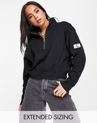 Calvin Klein Jeans cotton badge logo half zip sweatshirt in black - BLACK