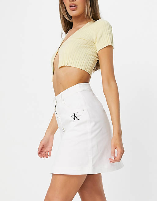 Calvin Klein Jeans cotton button mini skirt in white