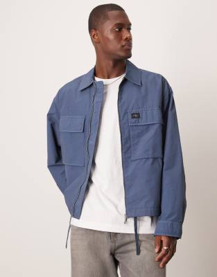 cotton cargo jacket in garment dye blue