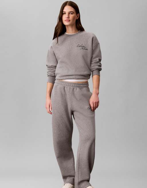 Calvin Klein Jeans Cotton fleece bubble hem sweatshirt in medium grey heather, 2 of 6
