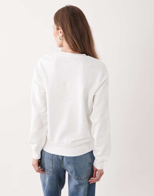 Calvin Klein Jeans cotton logo graphic crewneck sweatshirt in white, 2 of 4