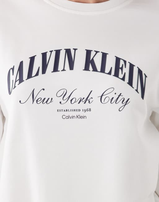 Calvin Klein Jeans cotton logo graphic crewneck sweatshirt in white, 4 of 4
