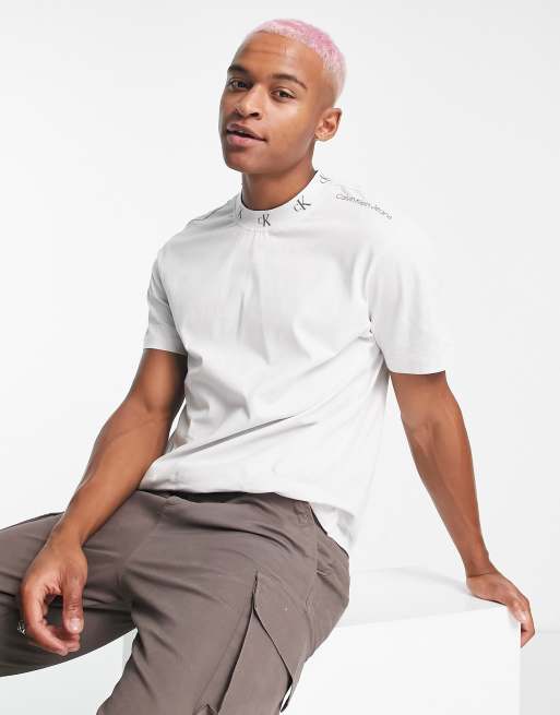 Calvin Klein logo tape collar and side patch t-shirt in white