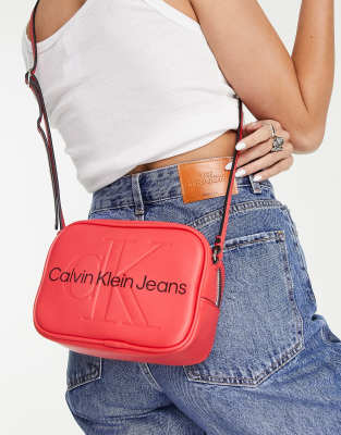 Calvin Klein Minimal Monogram Crossbody Bag in Red