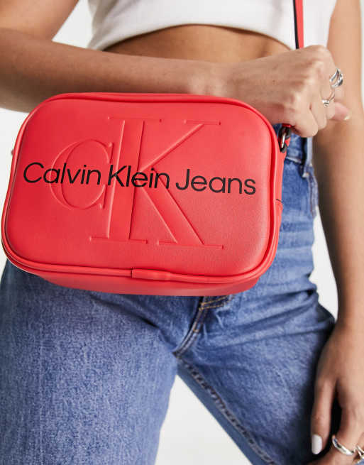 Calvin Klein Jeans cotton monogram logo sculpted camera bag in red - RED