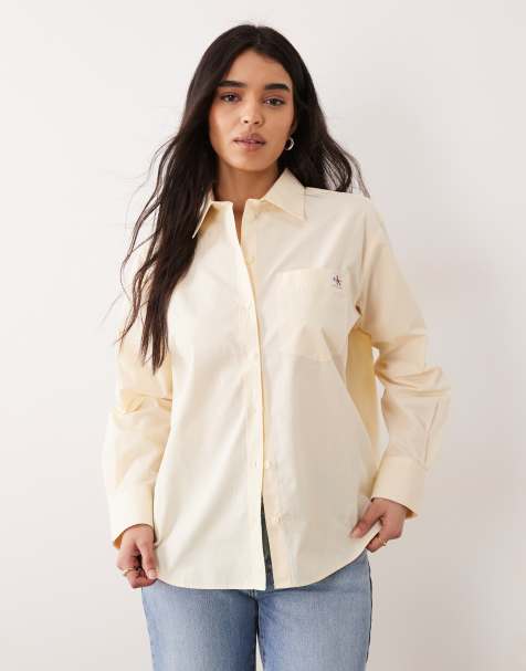 Calvin Klein Jeans cotton poplin relaxed shirt in custard - view 1