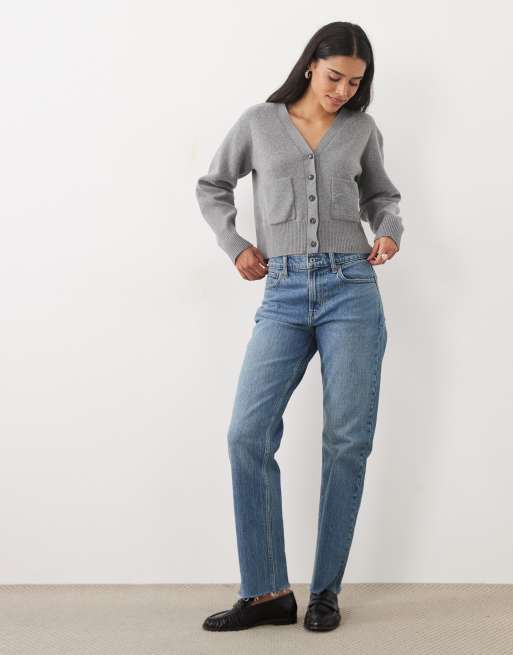 Calvin Klein Jeans cotton raglan cardigan in grey, 2 of 4