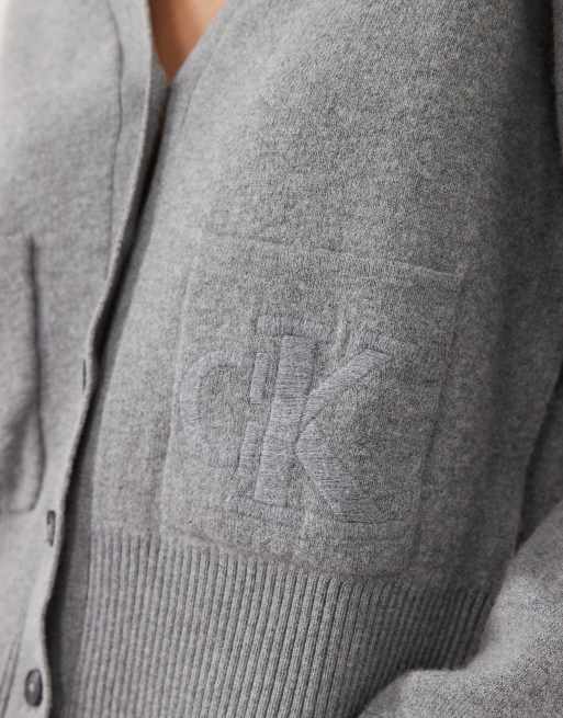 Calvin Klein Jeans cotton raglan cardigan in grey, 4 of 4