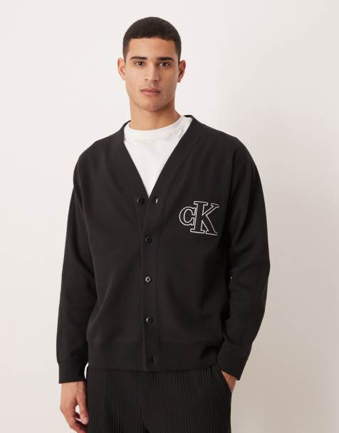 Calvin Klein Jeans cotton rib cardigan in black - view 1