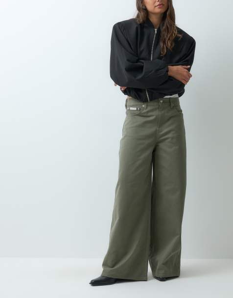 Calvin Klein Jeans cotton wide leg jeans in khaki - view 1