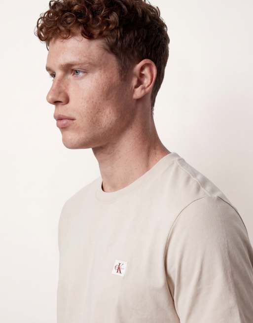 Calvin Klein Jeans - Cremehvid klassisk T-shirt med mærke, 4 af 5