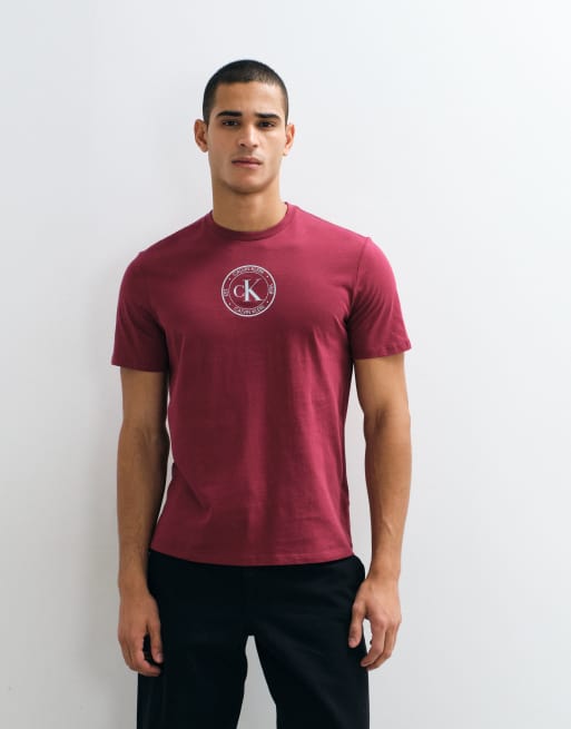 Calvin Klein Jeans crest centre graphic t-shirt in burgundy, 5 of 5