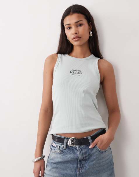Calvin Klein Jeans crew logo tank in pale green - view 1