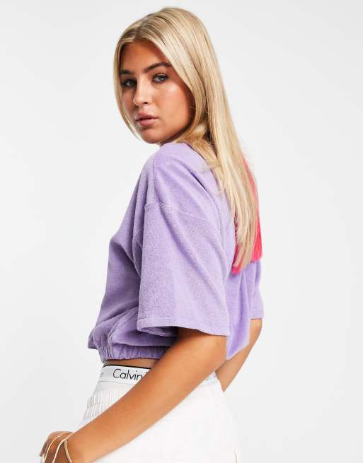 Calvin Klein Jeans crew neck elastic waist logo sweatshirt in lilac