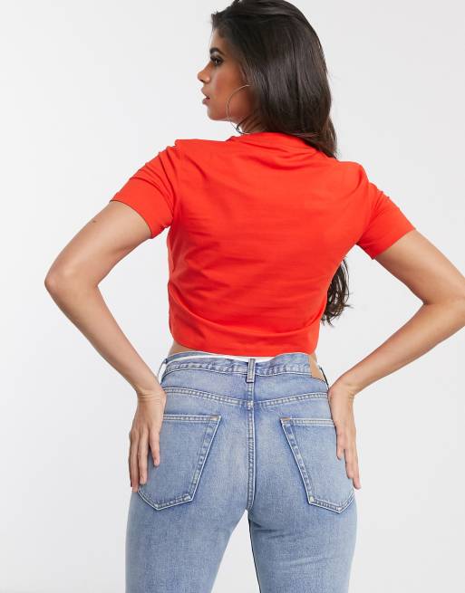 Calvin Klein Jeans crop logo t shirt in red ASOS