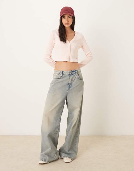 Calvin Klein Jeans - Crop top boutonné à manches longues avec logo - Rose, 2 de 4
