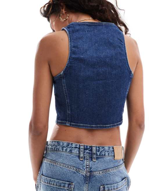 Calvin Klein Jeans - Crop top van denim met rits in donkere wassing, 2 van 4