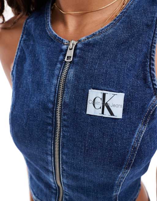 Calvin Klein Jeans - Crop top van denim met rits in donkere wassing, 3 van 4