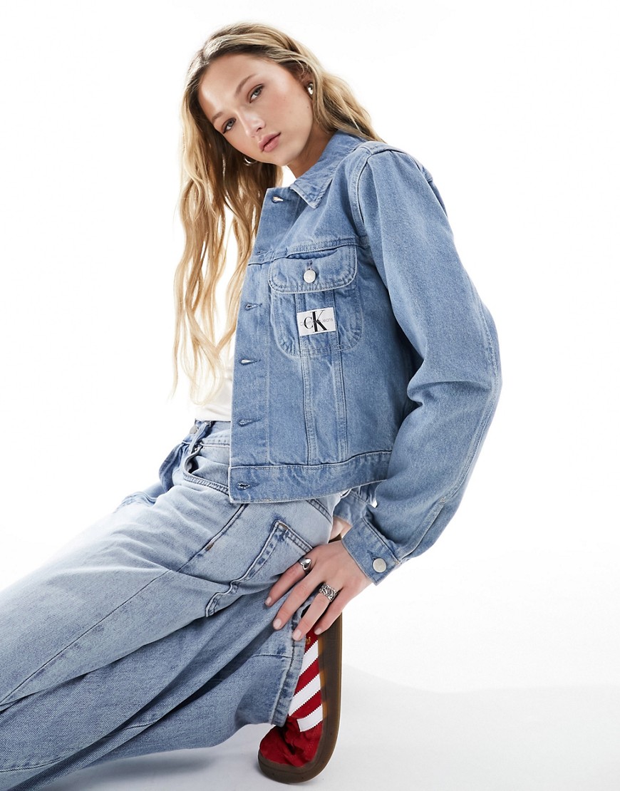 Calvin Klein Jeans cropped 90s denim jacket in light wash-Blue