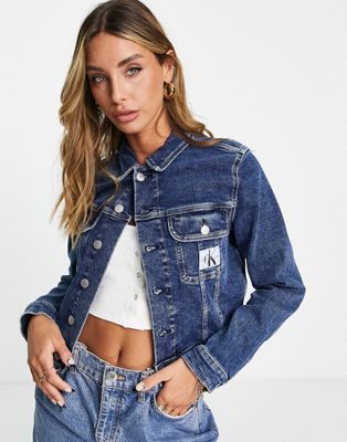 Calvin Klein Jeans cropped 90's denim jacket in mid wash