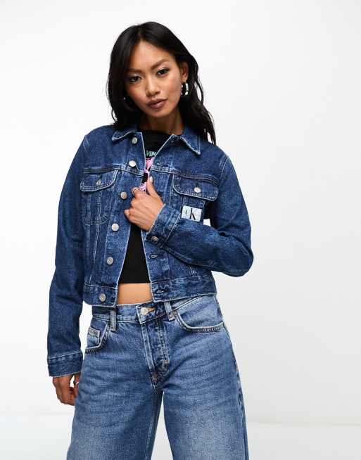 Calvin klein cropped hot sale denim jacket