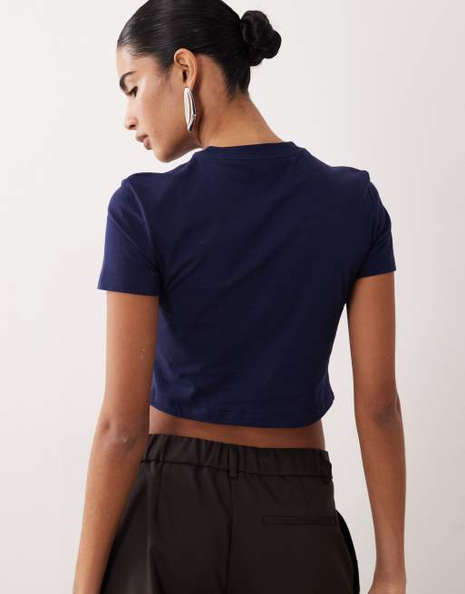 Calvin Klein Jeans cropped baby tee in navy, 3 of 4