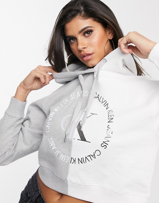 Calvin Klein Jeans cropped block logo hoodie