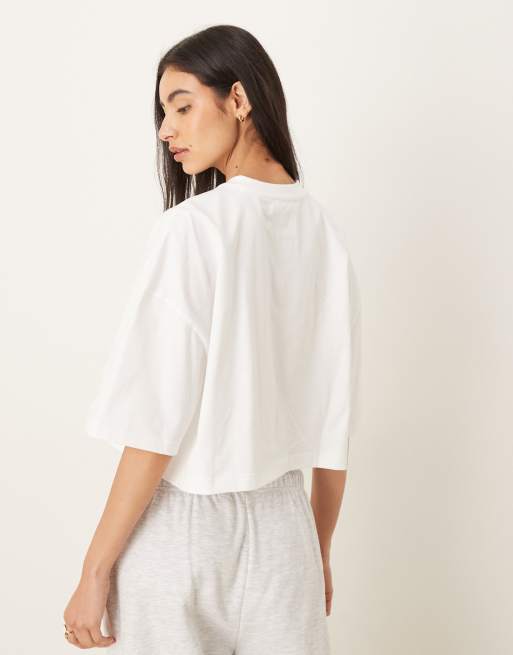 Calvin Klein jeans cropped boxy logo vest top in white stripe, 4 of 4