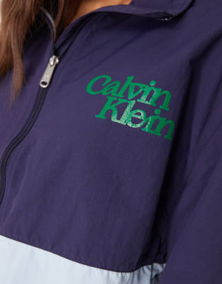 Calvin Klein Jeans Est.1978 Cropped Color Block Windbreaker In Blue