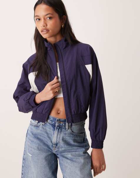 Calvin Klein Jeans cropped colour block windbreaker jacket in navy and white - NAVY - view 1