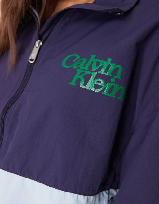 Calvin Klein Jeans cropped colourblock windbreaker in navy, 2 of 4