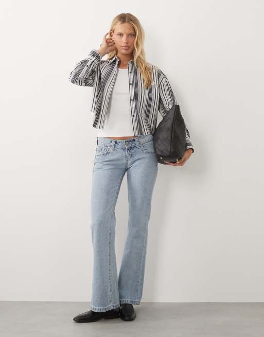 Calvin Klein Jeans cropped cotton poplin shirt in blue and white stripe, 2 of 4