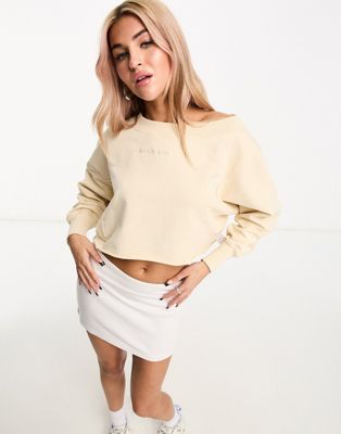Calvin Klein Jeans cropped crew neck seaming sweatshirt in beige - exclusive to ASOS-Neutral