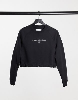 Calvin Klein Jeans cropped crew neck sweater in black