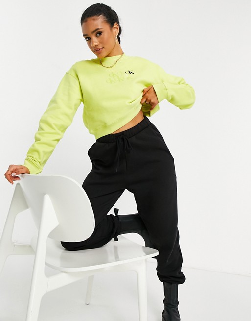 Calvin Klein Jeans cropped crew neck sweater in lime
