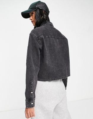 Calvin Klein Jeans cropped dad denim shirt in black | ASOS