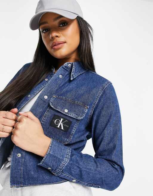 Calvin Klein Jeans cropped denim shirt in mid blue ASOS