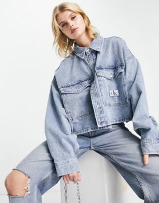 Calvin Klein Jeans cropped denim shirt in mid wash