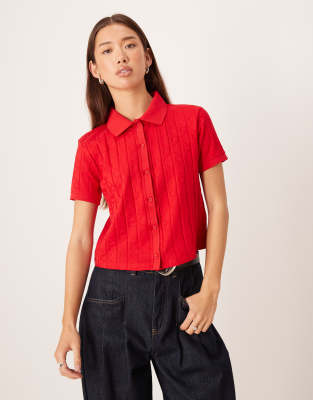 Calvin Klein Jeans - Cropped-Fit-Hemd in leuchtendem Rot aus Jacquard mit Emblem