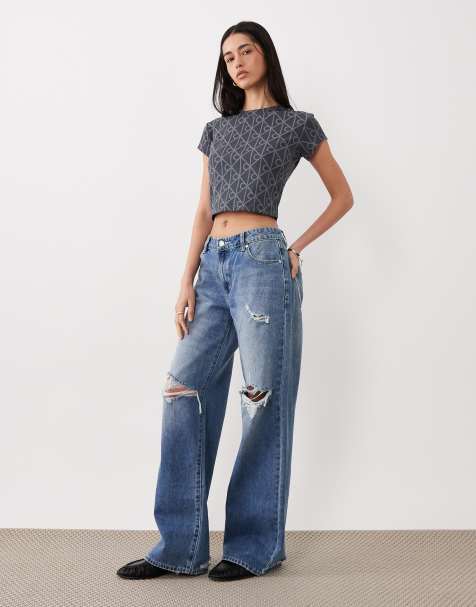 Calvin Klein Jeans - Cropped grå baby-T-shirt med indpræget logoprint - view 1